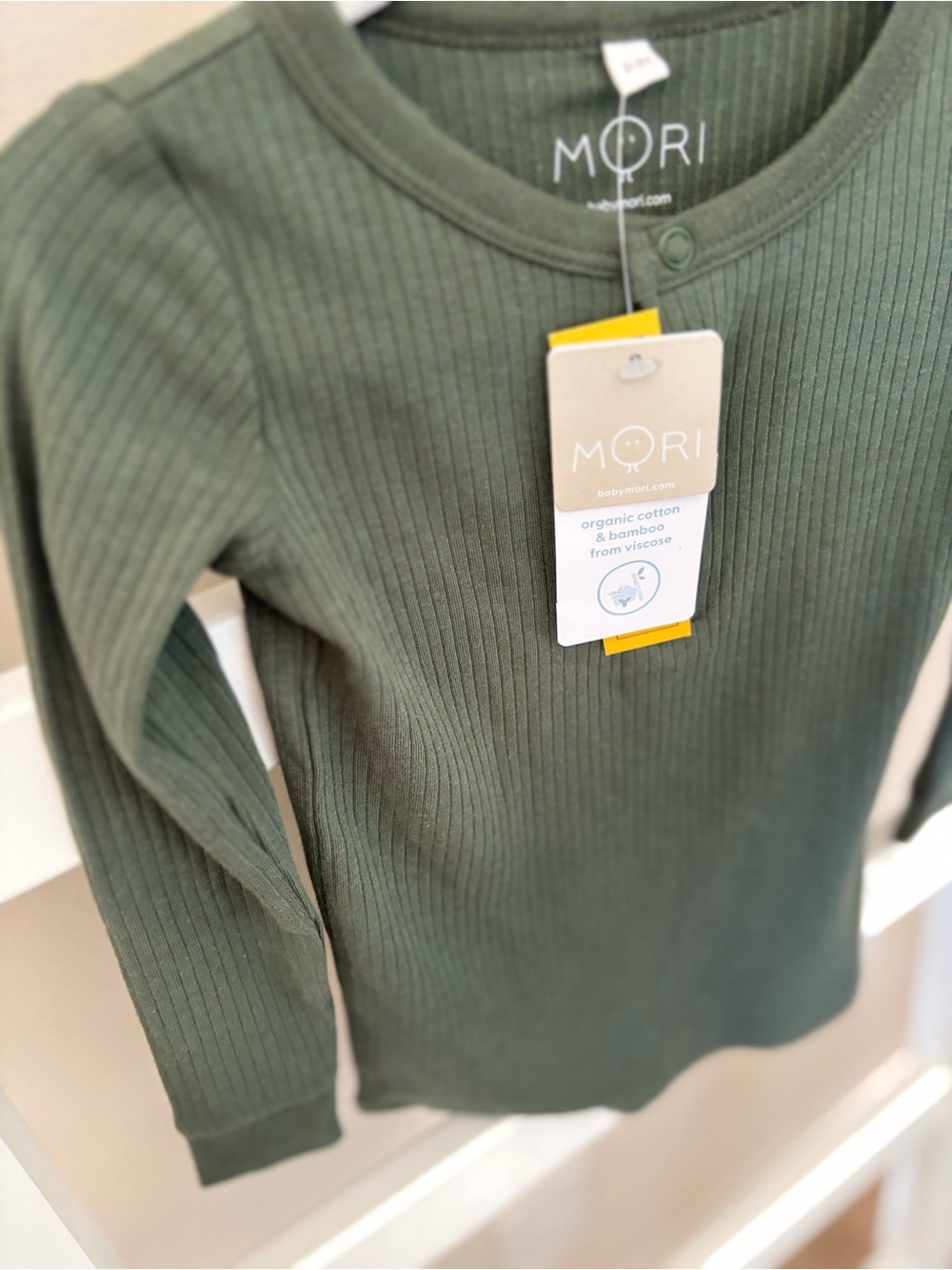 MORI Kids Ribbed Pajama Top in Olive Green